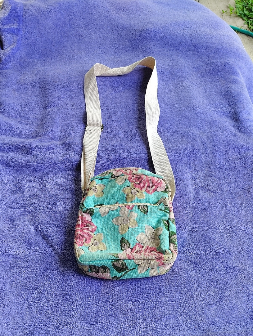 Floral Teal Crossbody Backpack Purse with Adjustable Cream Strap
